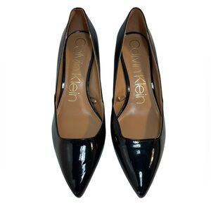 Calvin Klein Patna Black Patent Pumps Gold Texture Heel Details Women's Size 10M